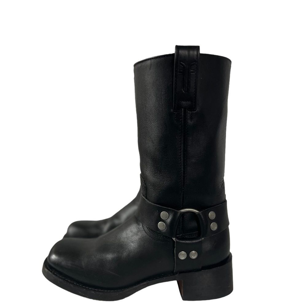 Frye Vintage Y2K Black Leather Square Toe Harness Boots Size 6.5 - Picture 13 of 13